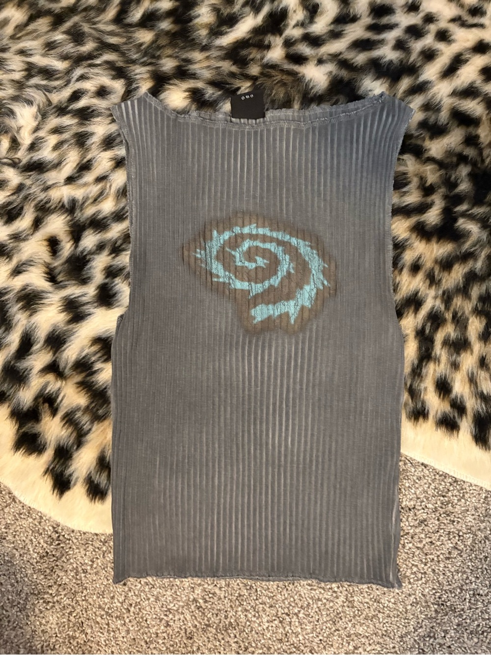 Urban Outfitters Gray Ribbed Tank with Faux Fur Trim